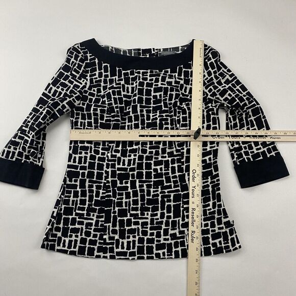 Ann Taylor Black White Geometric Print Blouse Boat Neck Side Zip Back Buttons 4 - Picture 3 of 12